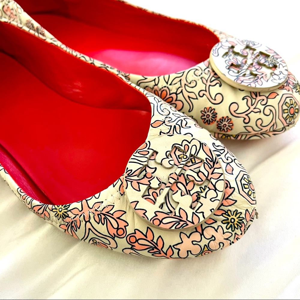 Tory Burch pink fleur Minnie flats